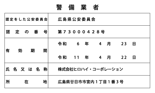 警備業者免許番号
